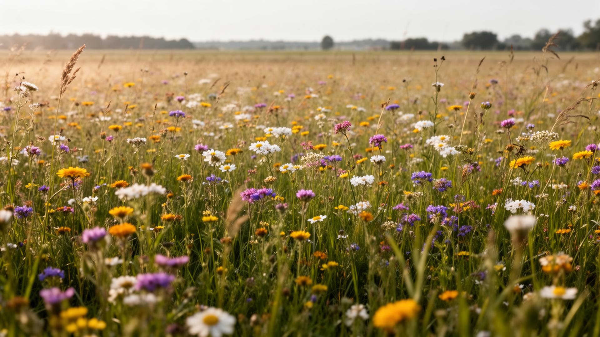 Bloemenveld in de ochtendzon